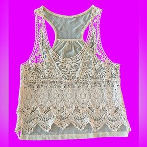 Elegant Lace Crochet Tank Top Racerback Women’s Size L